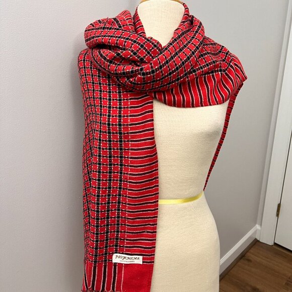 Pashmina Red Blue Check Shaw Scarf Wrap - Picture 6 of 11